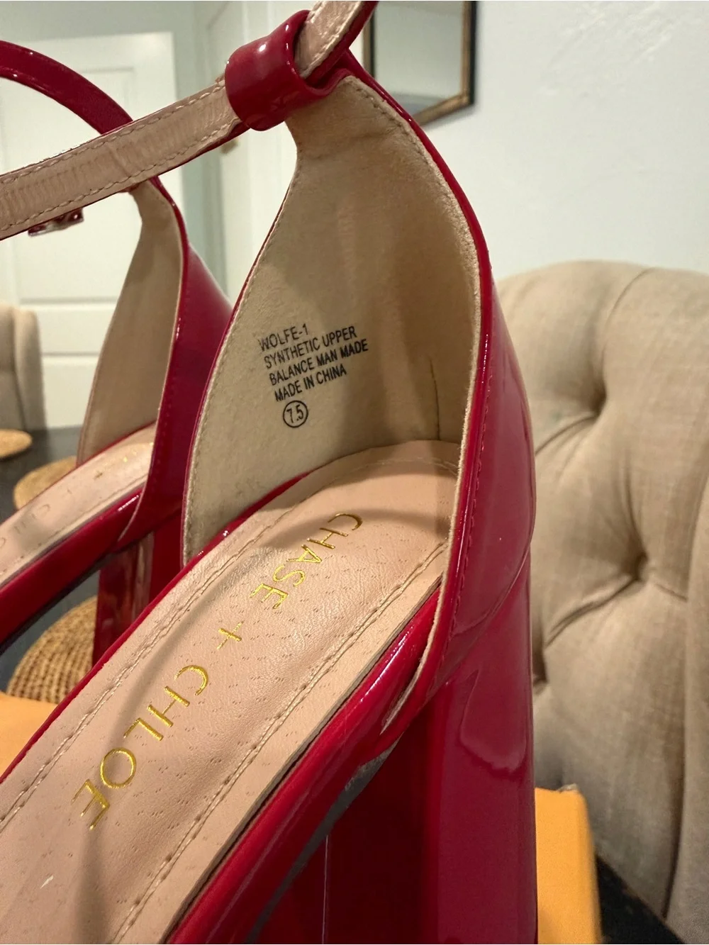 Chase + Chloe Red Patent Platform Ankle-Strap Heels